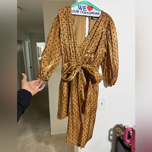 4SI3NNA Mustard Polka Dot Wrap Mini Dress